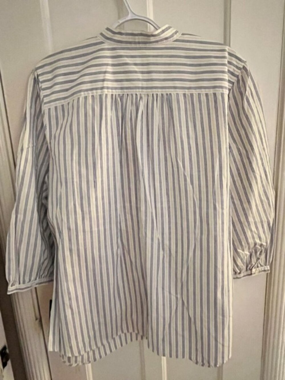 VINTAGE LRL LAUREN JEANS CO. BLUE & WHITE STRIPED RUFFLED JABOT BLOUSE, 2X, NWT - Picture 3 of 4